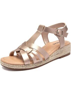 Women's Platform Wedge Heel Sandals Golden Open-Toe Ankle Strap with Buckle